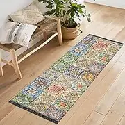 YMXFXP Texture Asbstract Mexican Washable Runner Rug 2’ x 6’ Non-Slip Runner Rug for Hallways Entryway Bedroom Living Room - Thin Mat for Family Pet
