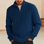 Men's Sweater Pullover Sweater Jumper Knit Sweater Ribbed Cable Knit Regular Knitted Plain Quarter Zip Vintage Keep Warm Daily Wear Going out Clothing Apparel