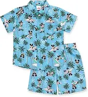[Disney] Mickey Mouse Minnie Mouse Hawaiian Button Down Shirt and Shorts Outfit Set Toddler to Big Kid Sizes (2T - 14-16)