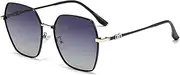HMKING Large Metal Polygon Frame Polarized Sunglasses for Mens Womens Retro Mirrored Lens Sun glasses for Driving Fishing, Glod-gradient-gray