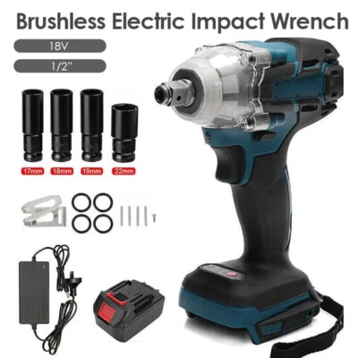1/2" Cordless Impact Wrench Driver Brushless Rattle Gun 18V Battery