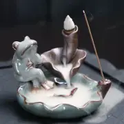 Home Decorations Ceramic Backflow Incense Burner Lotus Pond Frog Butterfly