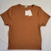 Women's Tshirt Top Sz 16 Leaf Brown Short Sleeve Casual Blouse Tees Essential Pc