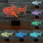 3D Shark Night Light Optical Illusion Mood Lamp Nursery Home Light Party Decor G