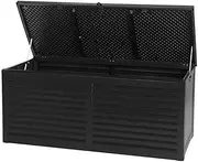 MODAA Weather Resistant 490L Outdoor Storage Box Bench Seat with Aluminium Hinge, Eco-friendly PP Material Garden Deck Toy Tool Storage Sheds with Lockable Lid, Black, 146.5cm x 61cm x 65cm