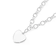 Silver 19cm Oval Belcher W/ Heart Disc Bracelet