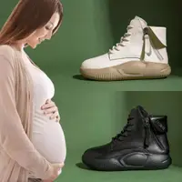 在飛比找ETMall東森購物網優惠-雙側孕婦鞋皮面防水純黑色靴子