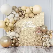 Shimmer Wall Backdrop Champagne Gold Square Sequin Wall Panel Backdrop Decor for Wedding, Anniversary, Birthday, Party, 12 Panels