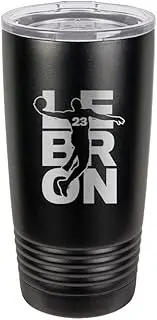[Hat Shark] Basketball Sports Athletic Player - 3D Laser Engraved Black Polar Camel 20 oz. Vacuum Insulated Tumbler Mug with Clear Lid New (Lebron #23)