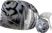 [YTYVAGT] 2-Pc,Gourd-Shaped Working Cap,Fisherman Hat with Buttons and Cotton Sweatband,White Tiger Snow
