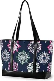 [sanluoli] Bohemian Mandala Style Flowers Waterproof briefcase for women with zipper womens work tote bag for office with Personalized cartera para laptop de mujer, Bohemian Mandala Style Flowers, 1 size