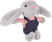 PERSELOSO Adorable Rabbit Keychain with Long Ears Soft Plush Bunny Pendant for Backpacks Purses Cute Overalls Design Present