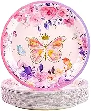 Paper Plates 7inch Party Plates Disposable 50 pcs Dinner Printed Dessert Plate Party Supplies Tableware for Birthday Anniversaries Baby Shower Wedding (butterflies)