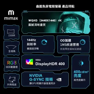 【小米有品】米覓 mimax 4K曲面魚屏電競螢幕 34英吋 白色(曲面螢幕 電腦螢幕 顯示器 螢幕 電競螢幕)