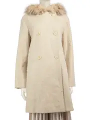 Beige Cashmere Fur Trim Hood Coat