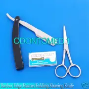 Straight Barber Edge Steel Razors Folding Shaving Knife extra 5 Blades scissors