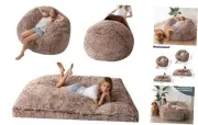 Giant Bean Bag Chair Bed for Adults, Convertible Beanbag Folds Queen Coffee