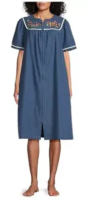 NWT Go Softly M Kaftan Denim Bird House Zip Embroidered Patio Dress 124622
