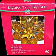 Yule Rite Acrylic Faux Stained Glass Lighted Gold Christmas Tree Top Star Topper