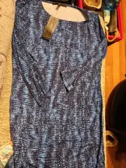 NWT $178 BCBG MAXAZRIA Pacific Blue Combo 3/4 Sleeve Shift Mini Dress XS