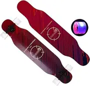Sports Longboard Skateboard, 42.5" 8-Layer A-Level Maple Four-Wheel Flashing Double-Sided Star Flow Flashing Pattern Brush Street Dance Step Board Suitable for Adult Men Women