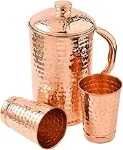 2activelife Handmade Hammered Design Copper Water Pitcher with 2 Copper Cups | Traditional Copper Pitcher for Drinking and Serving Water in Daily Use (50.7 fl Oz)