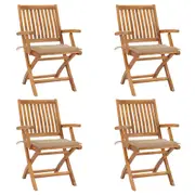 Folding Garden Chairs with Cushions 4 pcs Solid Teak Wood vidaXL