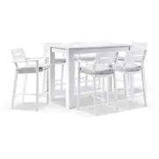 Santorini Outdoor Aluminium 1.5m Bar Table with 6 Bar stools 6 Seats - White - Textured Grey