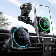 CHGeek for 15W Magsafe Car Mount Charger, iPhone Wireless Car Charger Magnetic Car Phone Holder Mount Fit iPhone 16 15 14 13 Magsafe Case, Vent/Windshield/Dash Phone Mount Holder Fast Cooling Charger