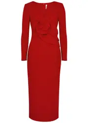 Roland Mouret Floral Wool Midi Dress - Red - 6 (UK6 / XS) 6 (UK6 / XS)