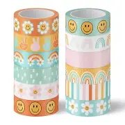 12 Rolls Groovy Boho Washi Tapes Rainbow Smile Face Flower Pattern Washi Masking