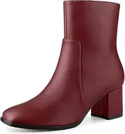 [Allegra K] Women's Square Toe Side Zip Block Heel Ankle Boots