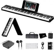 Folding Piano Keyboard, 88 Keys Full Size Semi-Weighted Foldable Piano, Support MIDI USB Interface Bluetooth Portable Piano with LCD Screen Sheet Music Stand Sticker Sustain Pedal for Beginners Kids