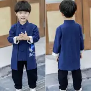 Childrens Boys Vintage Ethnic Embroidered Tang Set Hanfu Costume Suit Crane Chic