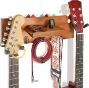 "Wood Guitar Wall Mount with Rotatable Hooks & Shelf"