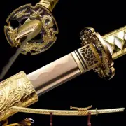 Gold Dragon Phoenix Katana Gold Blade Japanese Samurai Sword Full Tang T10 Steel