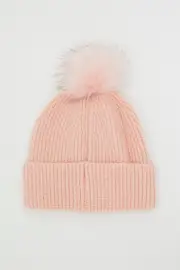 Pink Faux Fur Pom Pom Beanie