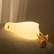 Jurliful Lying Flat Duck Night Light, LED Kids Night Light, 3 Level Dimmable Nursery Nightlight,Cute Soft Silicone Duck Lamp，Rechargable Bedside Touch Baby Night Light for Bedroom,Funny Gift.