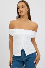 White Off Shoulder Top Rib - Size 14L, Women's Top
