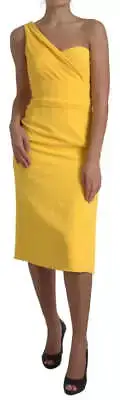 Dolce&Gabbana Women Yellow Dress Viscose One Shoulder Midi Bodycon Wrap Sz IT 46