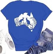 [LINZEOO] Australia Shirt for Women Australia Map T-Shirt Aussie Kangaroo Print Tee Tops