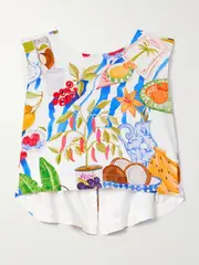 [Farm Rio] Farm Rio - Cropped Open-back Printed Linen-blend Tank - Multi - small small Multi