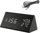 Digital Alarm Clock, Wooden Electronic LED Time Display, 3 Alarm Settings, Humid