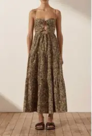 Shona Joy Dress AU 14 / US 10 Lilou Lace Up Backless MIDI Dress Mimosa Multi