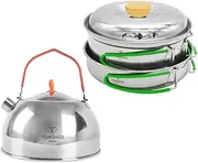 Camping Cookware Stainless Steel for 1-2 People Cooking Pot Frying Pan Portable All in One Camp Cookware Set with Storage Bag for All Stove Types