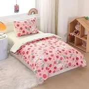 ZZRSSSLC 100% Cotton Rabbit Crib Bedding Set with Garden Floral Printed, 3 Pieces Soft Comforter Set for Sweet Girls, Includes Fitted Sheet, Duvet Cover and Envelope Pillowcase