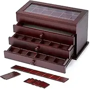 Adjustable Rock Display Case - Rock Collection Box - Crystal Storage Organizer - Mineral Display - Dark-Finish Shadow Box with Shelves - Gemstone Storage (Standard with Drawers)