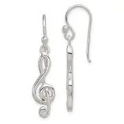 Sterling Silver Music Treble Clef Shepherd Hook Earrings