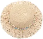 [TINEASUR] Lace Straw Hat Straw Hat for Women Beach Hat Women's Straw Hat Wide Brim Sun Hat Breathable Straw Hat Ladies Sun Hat Women's Hats & Caps Sombrero Women Straw Hat Sun Hats Beige