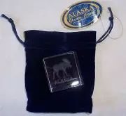 LASER-ETCHED SMALL SQUARE CRYSTAL BLOCK WMOOSE AND ALASKA ON THE BOTTOM EDGE